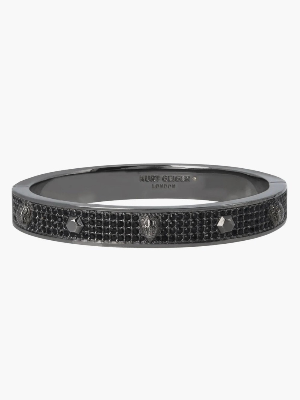 NWT Kurt Geiger Gunmetal Pave Hinge Black Studded Oval Bangle Bracelet Eagle
